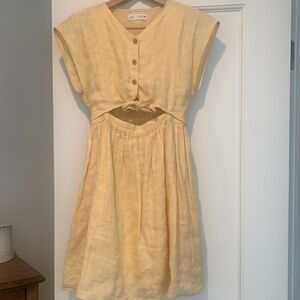 Zara yellow linen kids dress size 11-12 or adult xss-xs